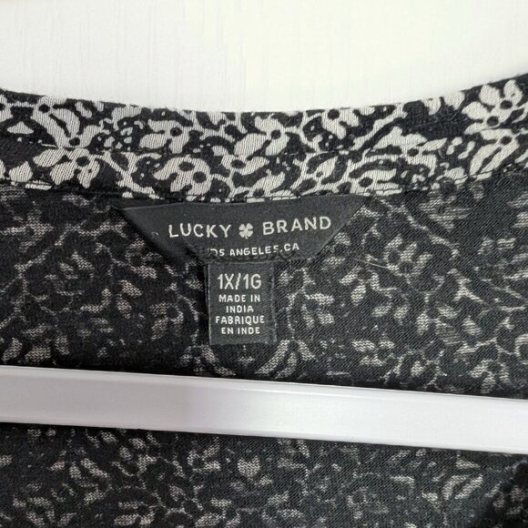 Lucky Brand Women's Plus Size 1X Black Paisley Boho Cotton Modal Tunic Top EUC - Picture 4 of 4